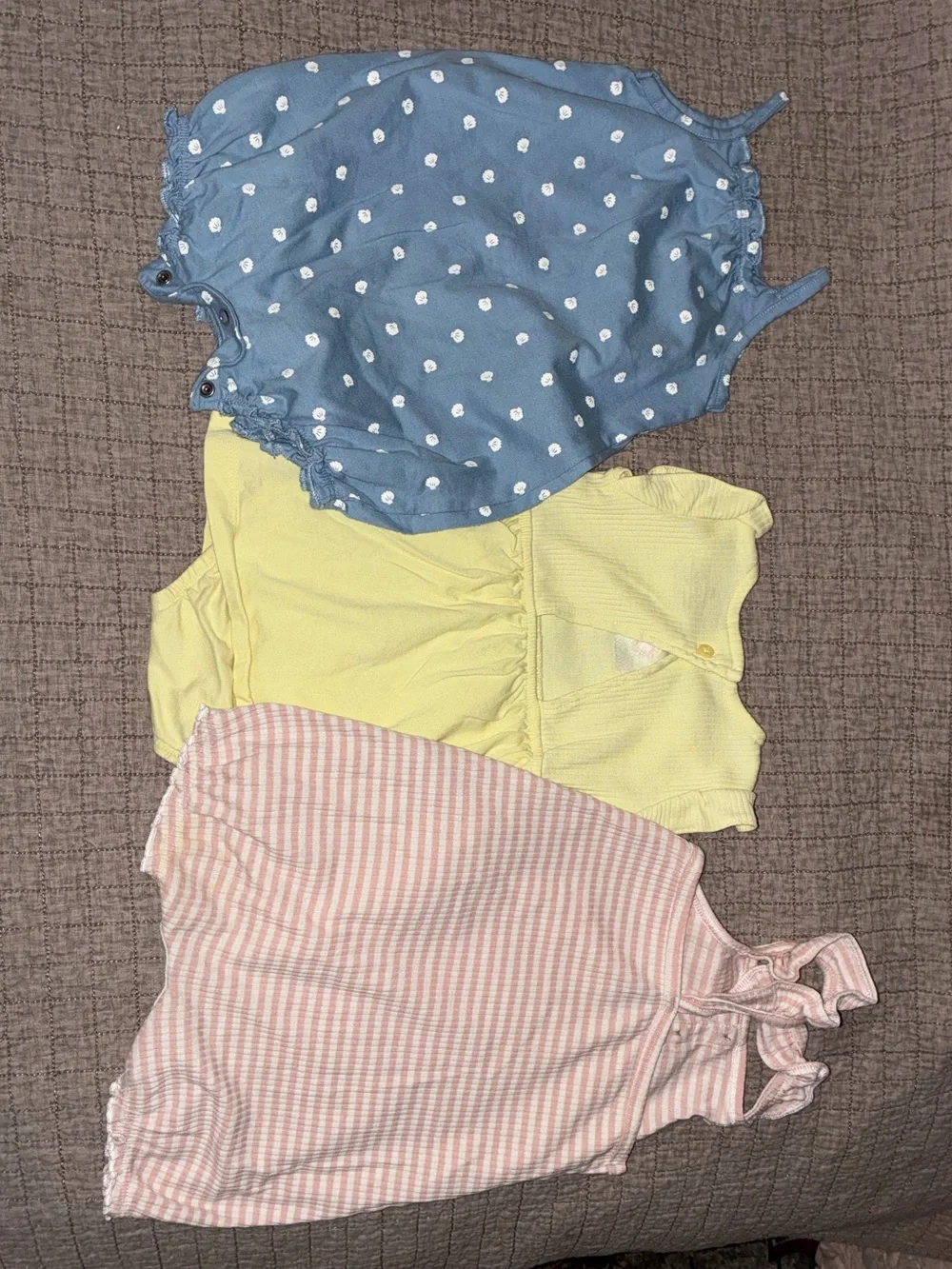 Carter's Pink Stripe, Yellow & Blue Dot Toddler Romper Set